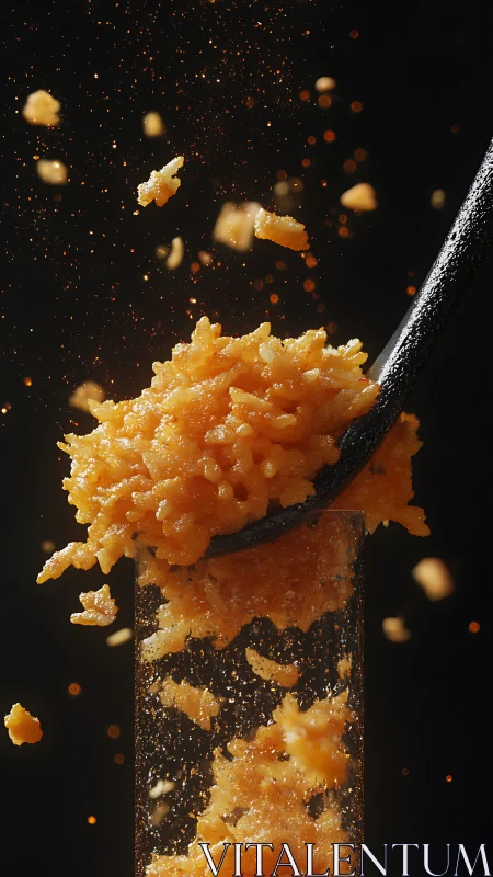 Golden crispy crumbs cascade in a dramatic splash of light.