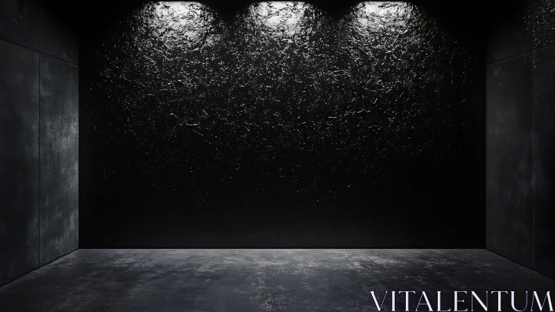 Dark empty concrete room with textured black back wall.