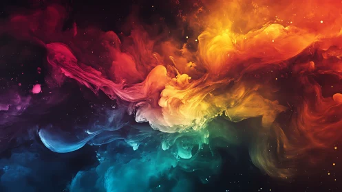 Multispectral nebula-like fluid plumes form a central chromatic vortex