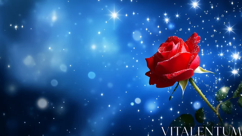 Crimson Rose Dances Beneath Starlit Wonder.