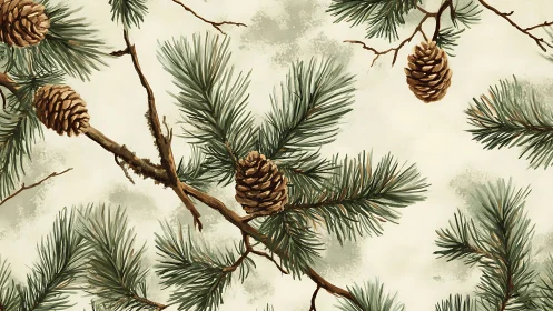 Whispering pinecone branches drifting across winter light.