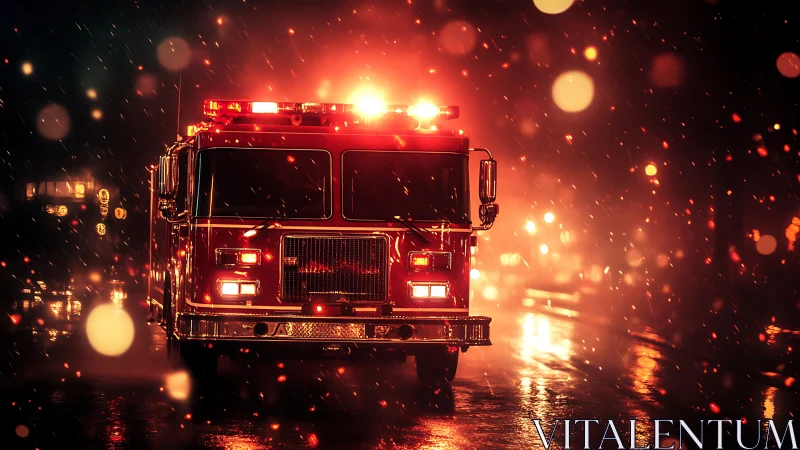 Emergency Response Vehicle Against Fiery Night Scene.