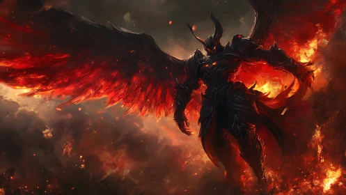 Fiery winged guardian rising from a storm of living embers.
