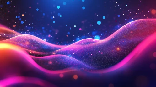 Colored particle waves forming abstract luminous surface.