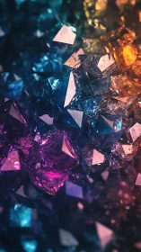 3D prismatic crystal cluster with neon gradient illumination.