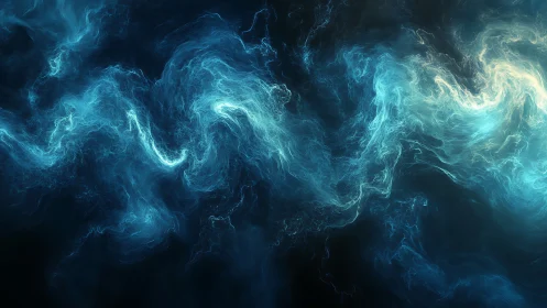 Dreamy turquoise nebula swirling through deep night sky.