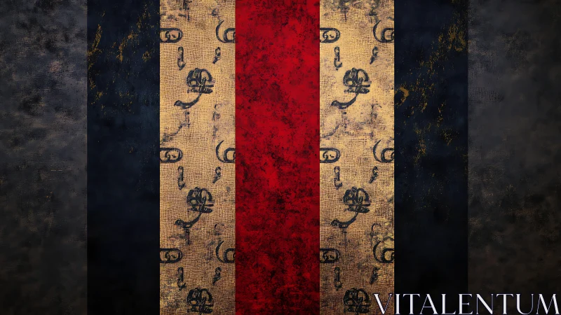 Textured stripes with rustic patterns and bold red center.