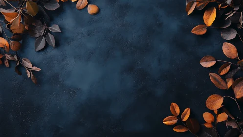 Autumn leaves frame rest on dark textured slate background.