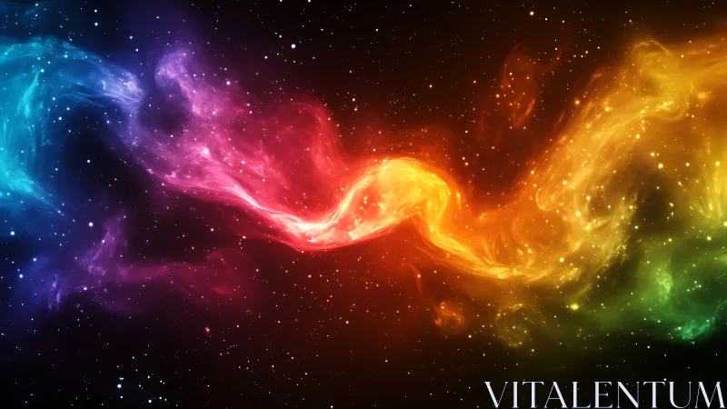 Chromatic nebula ribbon curves across deep stellar void