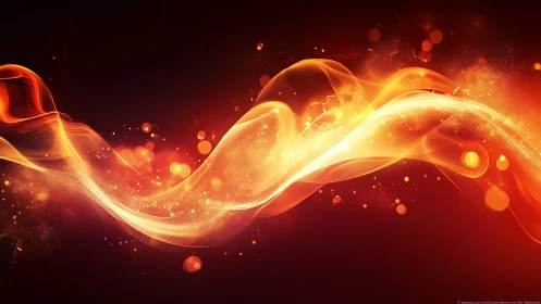 Flowing Fire Wave Against Dark Background.