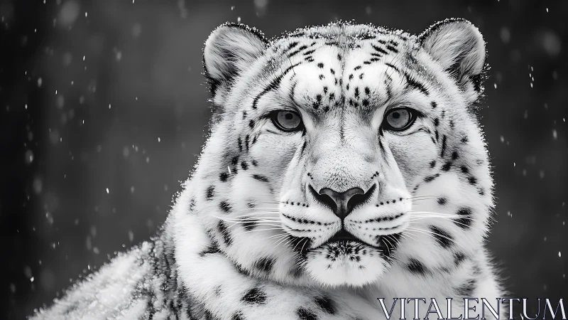 Snow Leopard's Gentle Gaze in Winter.
