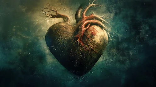 Anatomical Heart Rooted in Earth's Mystical Depths