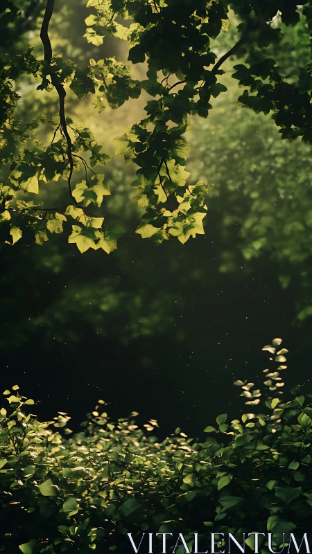 Golden Sunlit Leaves Frame a Serene Forest Canopy