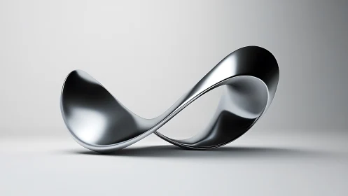 Chrome infinity ribbon sculpture reflects soft studio light.