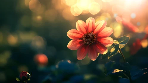 Sunlit garden blossom sharing a quiet golden moment.