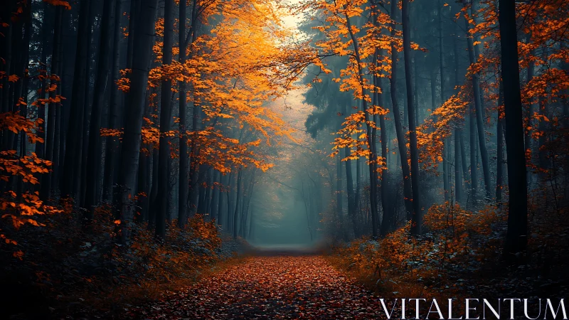 Autumn Forest Path with Golden Canopy Light
