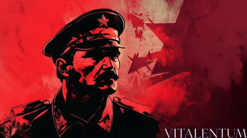 Military officer portrait dominates red propaganda style background