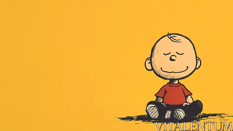 Small cartoon daydreamer quietly blooms on sunny canvas