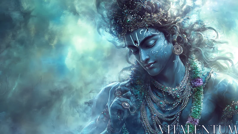 Blue-skinned divine figure rendered in detailed digital art