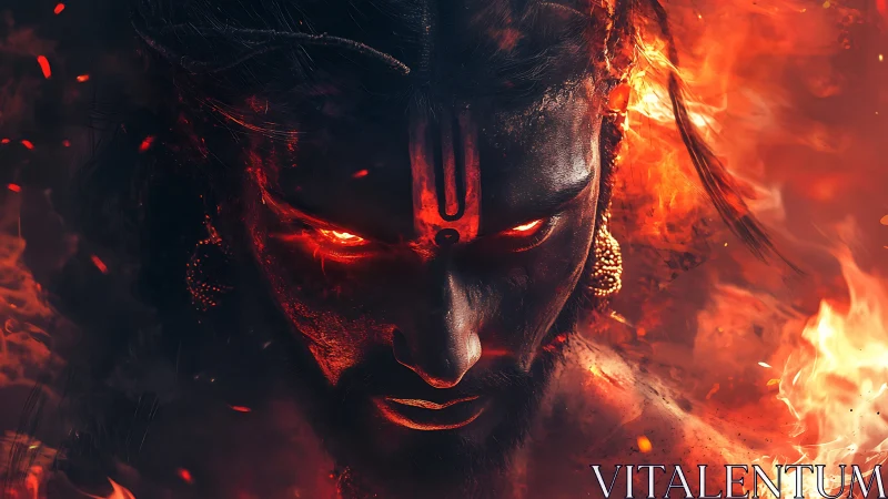 Fiery demonic portrait renders molten eyes and scorched skin glow