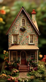 Miniature floral cottage basks in warm garden tranquility