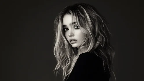 Digital portrait shows young woman in high contrast lighting