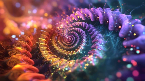 Neon fractal spiral with glowing organic textures.
