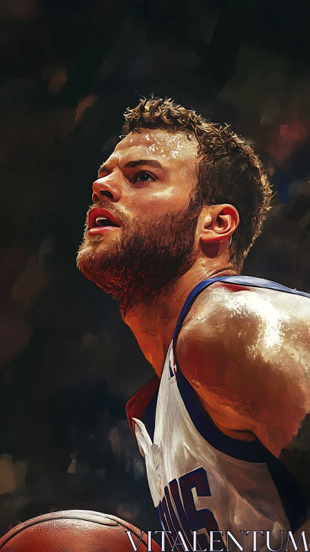Male basketball player rendered in detailed digital painting.
