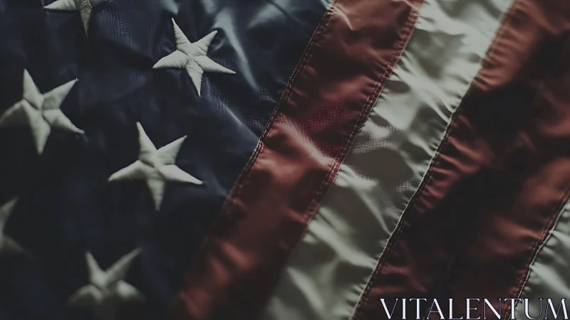 Close view shows stitched stars and stripes on fabric flag