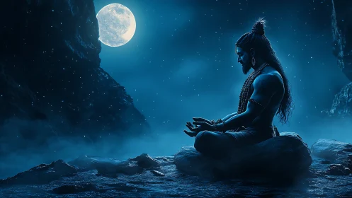 Moonlit ascetic trades breath for starlit mountain silence