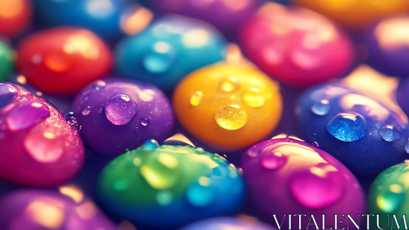 Macro depth-of-field study of wet multicolored candy shells