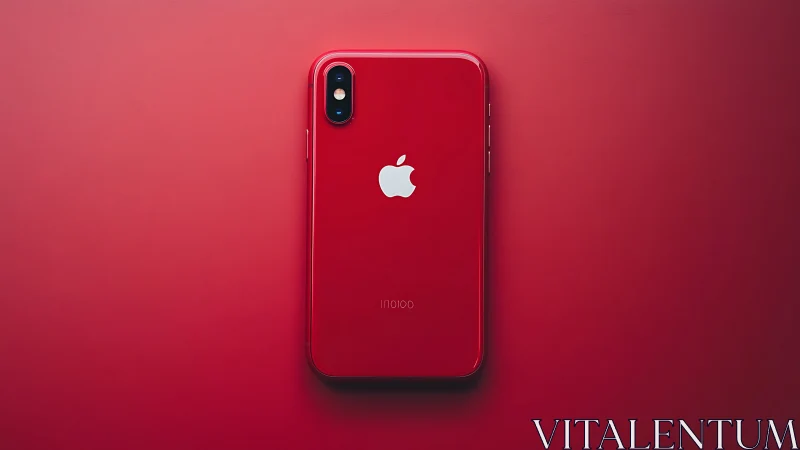 Red iPhone on Crimson Background with Dual Camera Setup