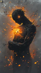 Molten humanoid figure contains glowing core of fire energy