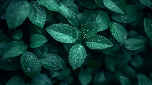 Macro foliage array with cyan-toned nocturnal luminance.