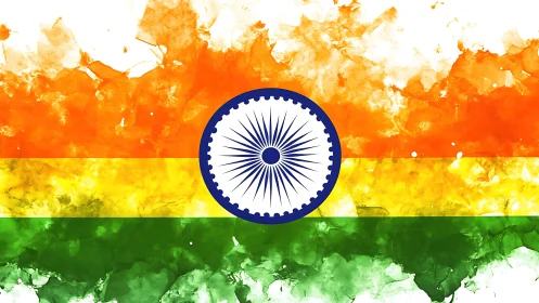 Indian tricolor flag rendered with watercolor texture effect