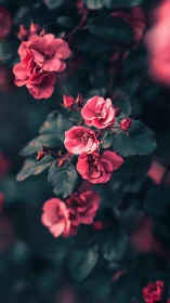 Vibrant Pink Roses Blooming in Moody Garden Light.