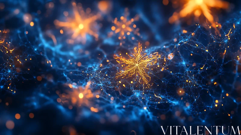 Neural starbursts in deep blue network field rendering.