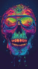 Neon spectral skull with psychedelic floral refractions rendered.