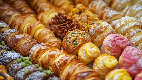 Artisan Pastry Display with Glazed Donuts.