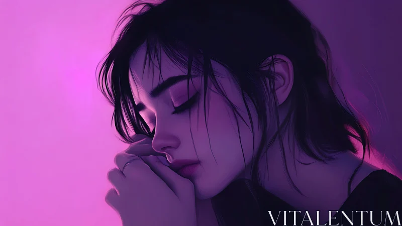 Soft neon silence curls around a dreaming profile