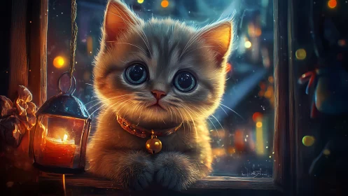 Luminous Kitten Dreams Through Glowing Window Panes Tonight
