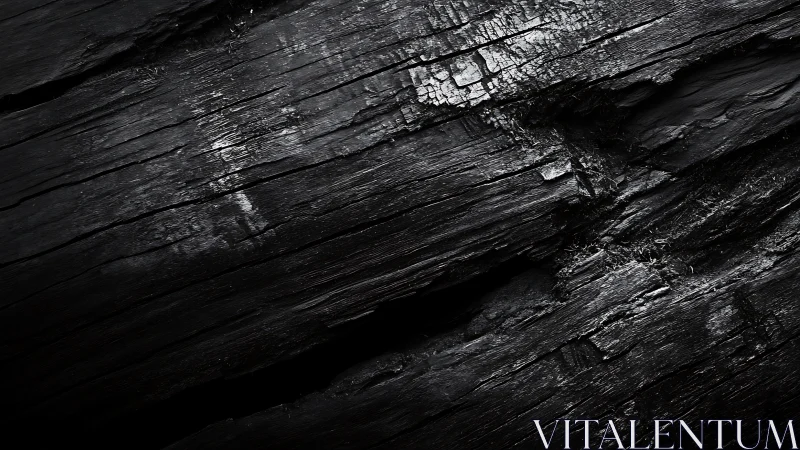 Charred wood macro texture with dramatic diagonal grain lines.