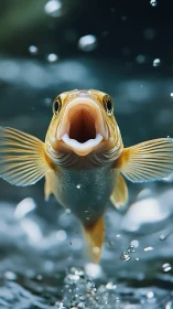 Wide-mouthed river acrobat bursts through shimmering splashes