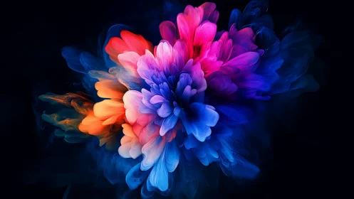 Glowing abstract flower blooms in cozy neon colored clouds.