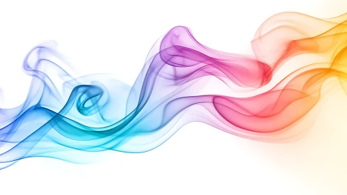 Chromatic smoke ribbons flowing across white space.