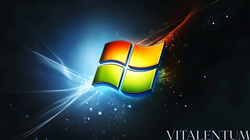 Windows logo glows over dynamic blue and orange light