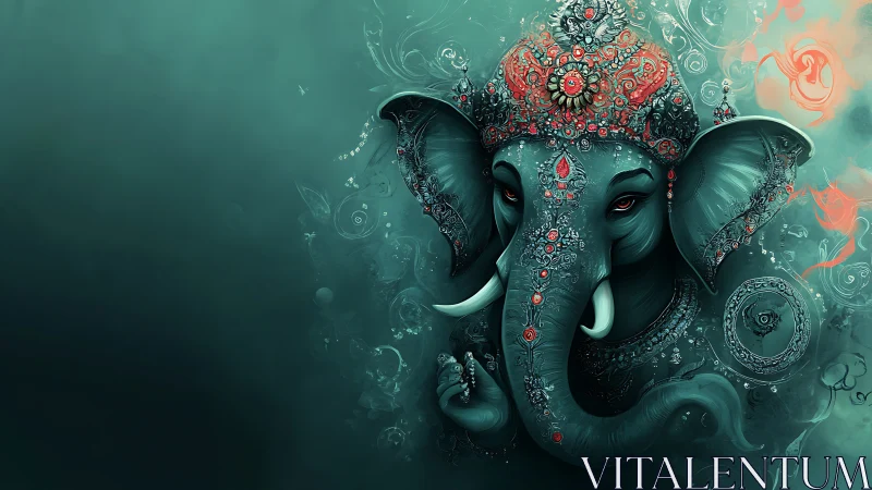 Ornate teal elephant deity rendered in intricate digital painting