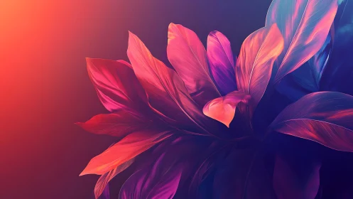 Digital floral abstraction renders layered luminous leaves