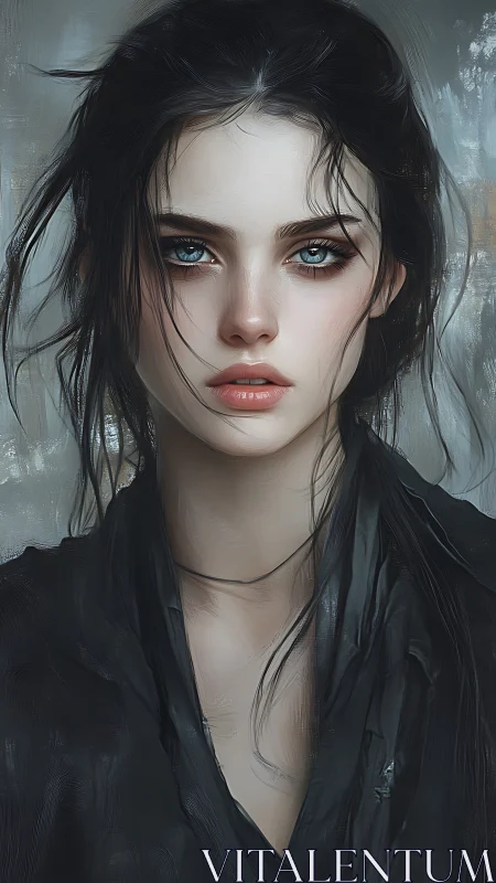 Digital portrait study of a dark-haired woman, soft realism.