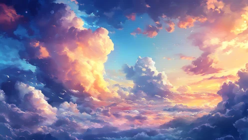Radiant sunset clouds illuminate expansive dreamlike sky